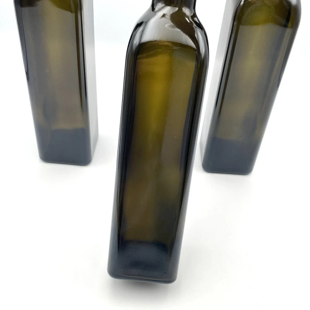 Set of 3 500ml 50cl Dark Green‎ Square Glass Bottles Olive Oil 10.25